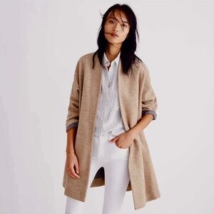 MADEWELL Stanza Herringbone Chevron Wool Blend Coat Camel Tan Brushed Jersey XS